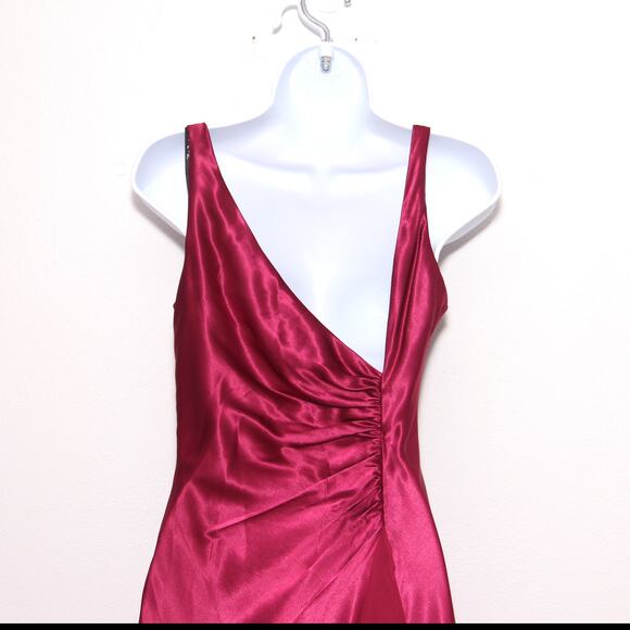 Vintage 90s Zum Zum Prom Satin Slip Dress Maxi Back Ruffle Magenta Size 5/6 - Picture 3 of 12